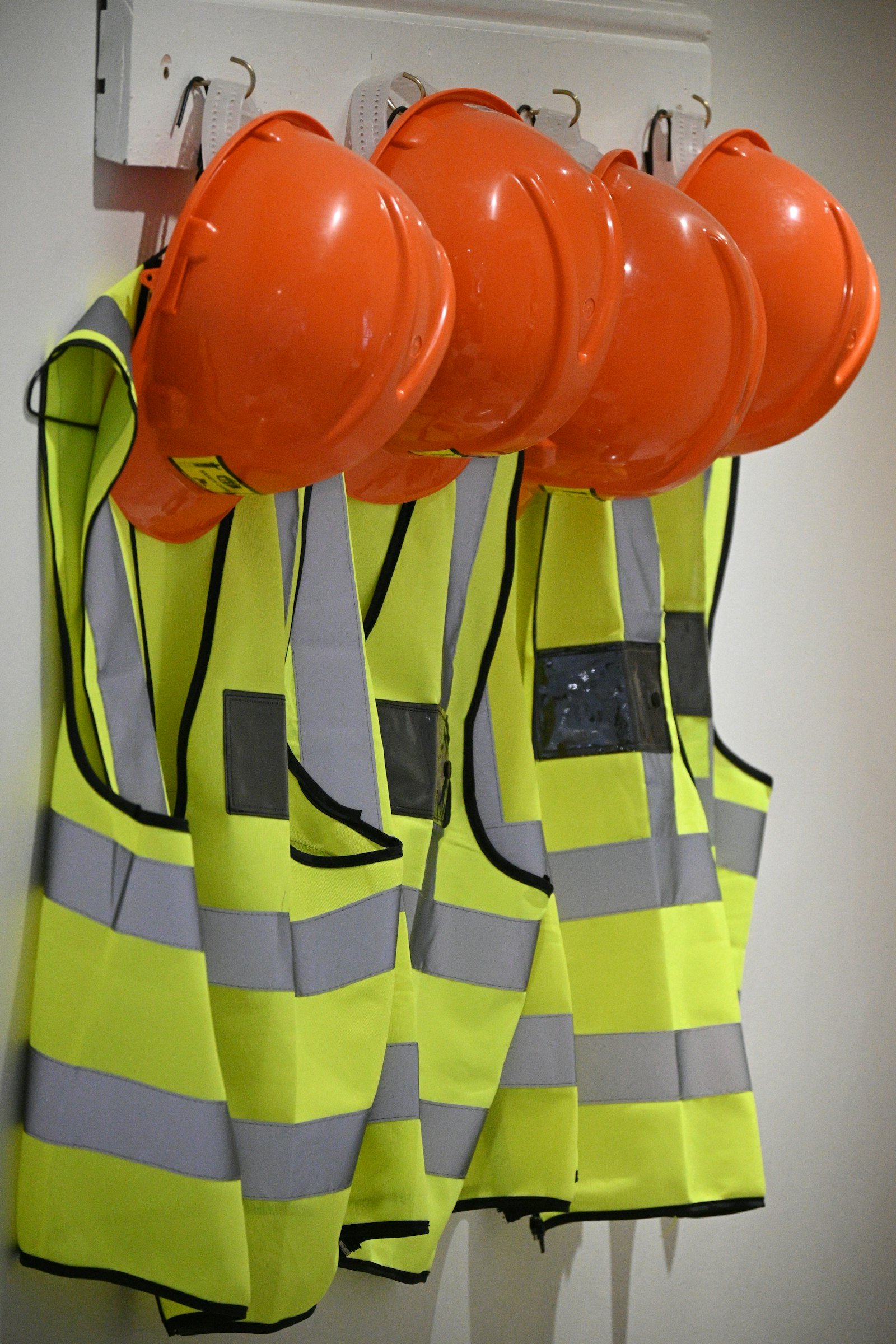 Safety helmets and vests ready for a training session